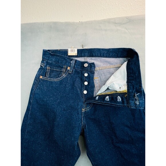 Levis 501 Button Fly Jeans Original Fit Straight Leg Mens Sz 32 X 36 Dark Wash - Picture 3 of 12